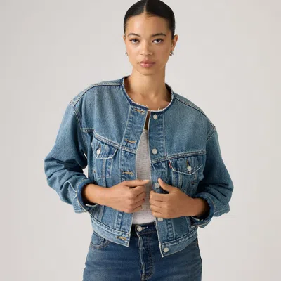Levi's 90s Collarless Cropped Sherpa Trucker Jacket In Craft Room Trucker