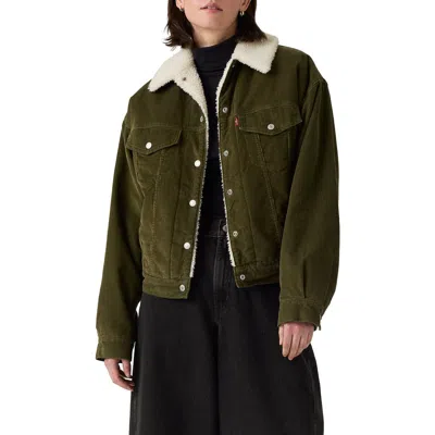 Levi's® '90s Faux Shearling Lined Corduroy Trucker Jacket In Green