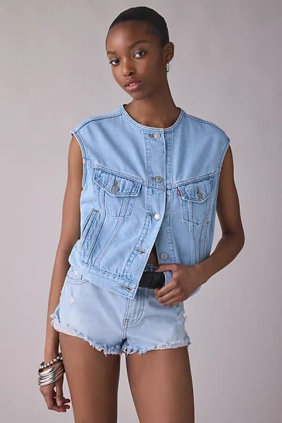 Levi's '90s Shrunken Collarless Denim Vest Jacket In Of Course Top/medium Wash, Women's At Urban Outfitters In Blue