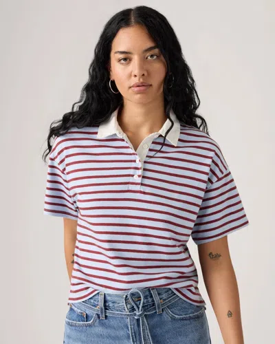 Levi's Aries Rugby Polo Shirt Women's Blue Striped Cotton Relaxed Fit Pall299