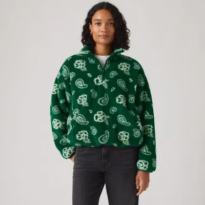 Levi's Atwood Sherpa Quarter-zip Sweatshirt In Green