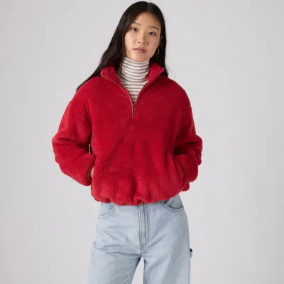 Levi's Atwood Sherpa Quarter-zip Sweatshirt In Red