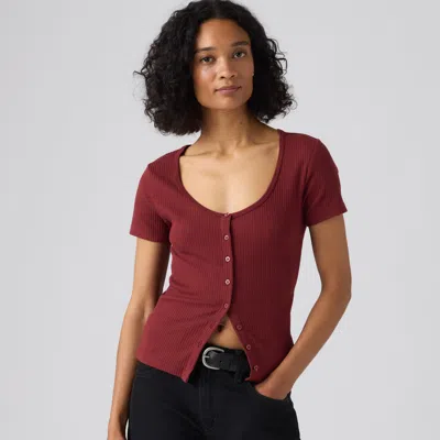 Levi's Austen Button Up Short Sleeve Top In Burgundy
