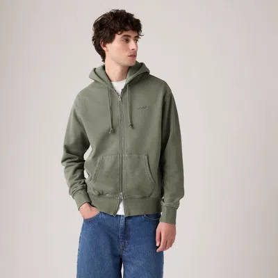 Levi's Authentic Full Zip Garment Dye Sweatshirt In Green