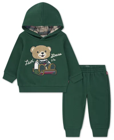 Levi's Baby Boys 2-piece Bear Applique Hoodie And Joggers Set In Green