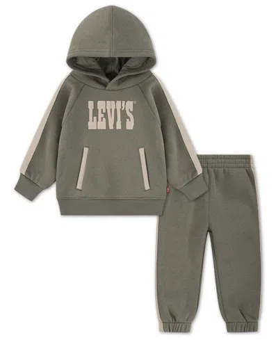 Levi's Baby Boys 2-piece Taped Pull On Hoodie And Jogger Pants In Green