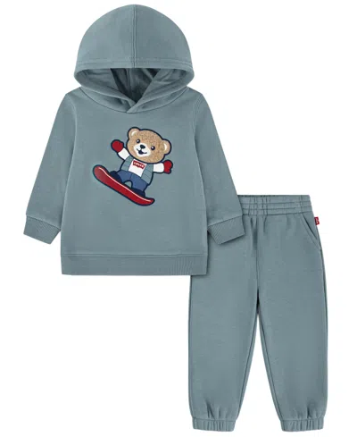 Levi's Kids' Baby Boys' Long-sleeve Snowboarding Bear Hoodie And Joggers, 2-piece Set In Gray