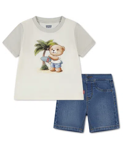 Levi's Baby Boys' Short-sleeve T-shirt And Denim Shorts, 2-piece Set In Multi