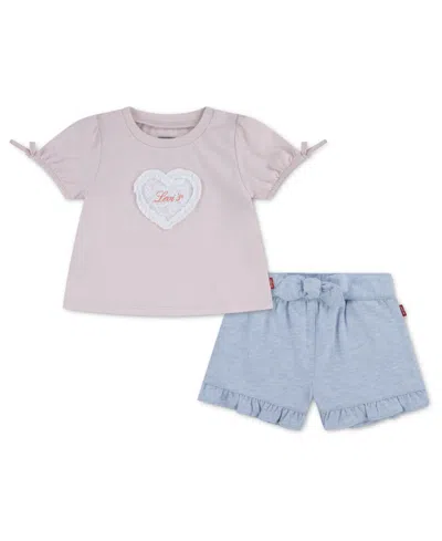 Levi's Baby Girls' Bow Sleeve T-shirt And Belted Shorts, 2-piece Set In Multi