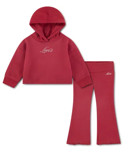 Levi's Kids' Baby Girls' Hoodie And Ribbed-flared Pants, 2-piece Set In Red