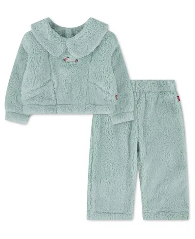 Levi's Kids' Baby Girls' Plush Sherpa Crewneck Sweatshirt And Pants, 2-piece Set In  Silt Green