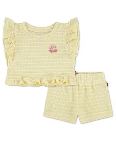 Levi's Baby Girls' Ruffle Top And Shorts, 2-piece Set In Yellow