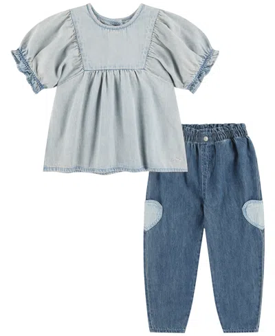 Levi's Baby Girls' Yoke Top And Balloon Pants, 2-piece Set In Blue