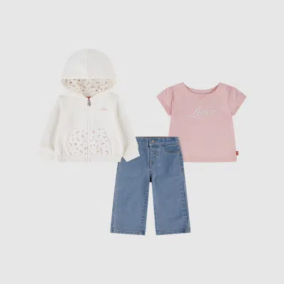 Levi's Baby Hoody Tee And Wide Trousers In Pink / Powder Pink