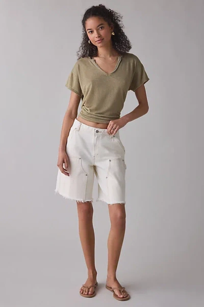 Levi's Baggy Dad Utility Long Denim Shorts In Yeah No Yeah/white, Women's At Urban Outfitters