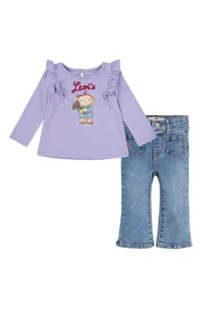 Levi's® Babies'  Bear Graphic T-shirt & Flare Leg Jeans Set In Heirloom Lilac