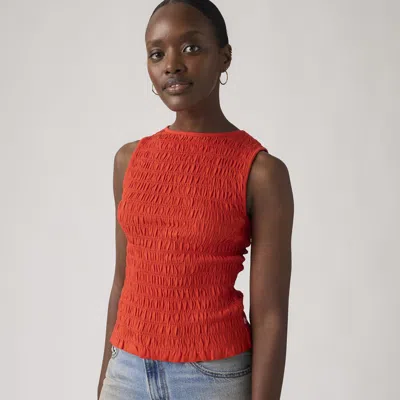 Levi's Bella Smocked Top In Red