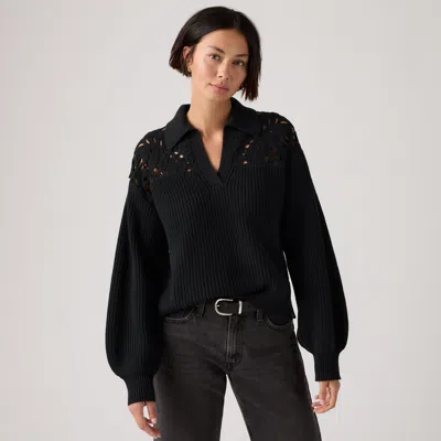 Levi's Bianca Crochet Polo Sweater In Black