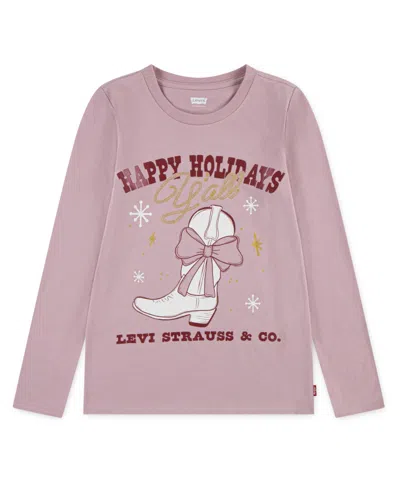 Levi's Kids' Big Girls Boot Graphic Long Sleeve T-shirts In Pink