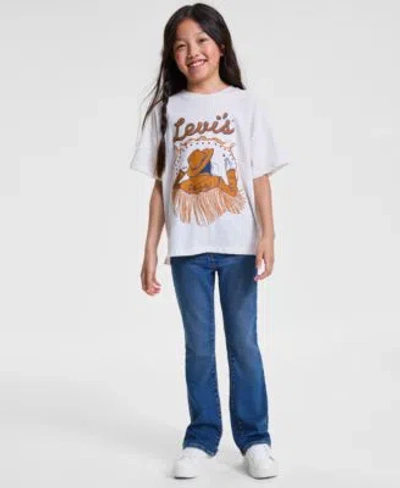 Levi's Kids' Levis Big Girls Cowgirl Oversized Logo Tee 726 High Rise Flared Jeans In Blue