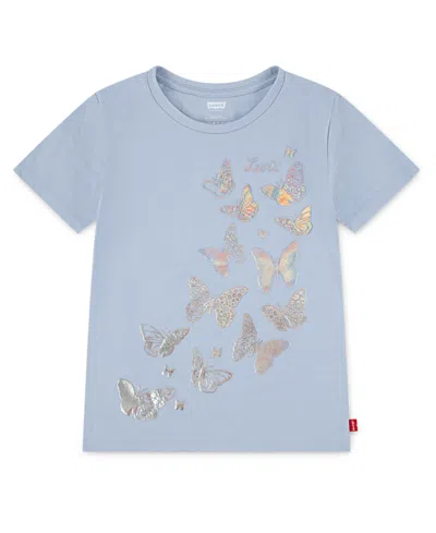 Levi's Kids' Big Girls Graphic Pearl Butterfly Tee In Blue