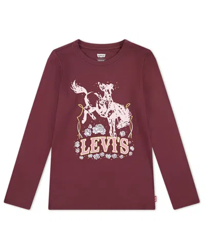 Levi's Kids' Big Girls Horse Long Sleeve T-shirt In Burgundy