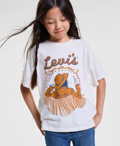 Levi's Kids' Big Girls Oversized Logo Short Sleeve T-shirt In White