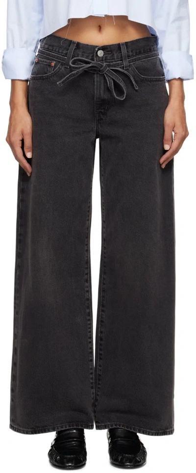Levi's Straight-leg Black Denim Jeans With Belt Design And Relaxed Fit