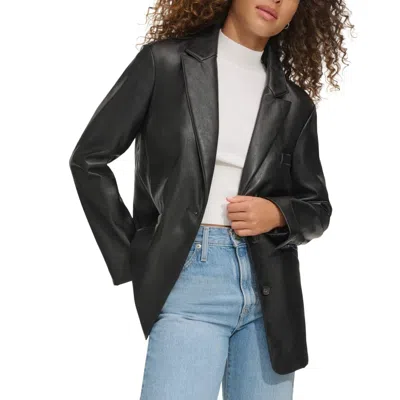 Levi's Blazer Jacket Women's Black Faux Leather Single Breasted Gbo3043