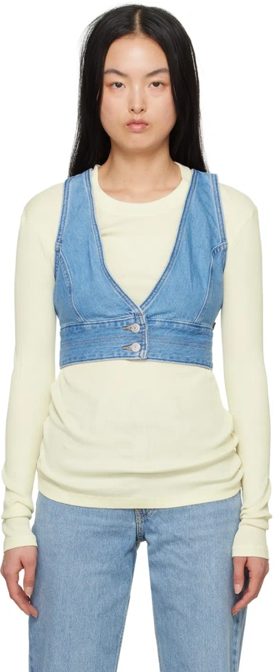 Levi's Levis Womens Check Yourself 2 Raine V-neck Denim Crop Top In Light Blue