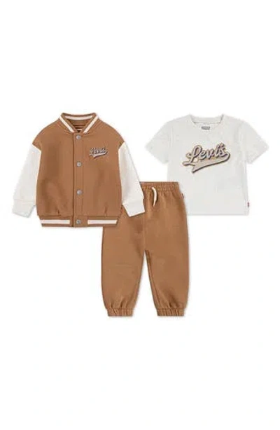 Levi's® Babies'  Bomber Jacket, Graphic T-shirt & Joggers Set In Brown