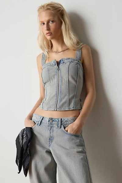 Levi's Boss Business Sculpted Bustier Denim Top In Boss Business/grey, Women's At Urban Outfitters In Gray