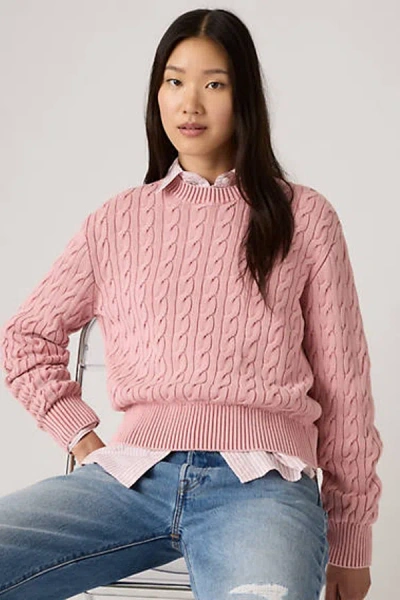 Levi's Boyfriend Cable Crewneck Pullover In Pink