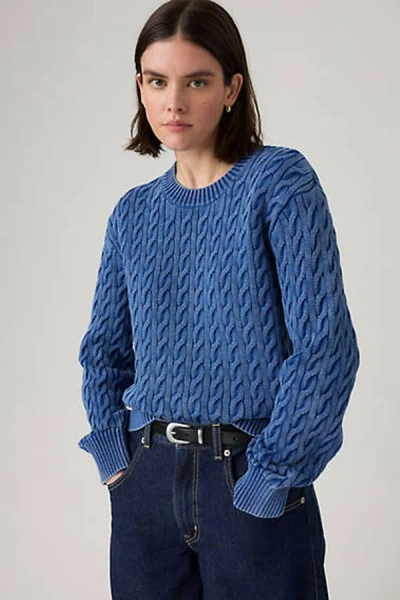 Levi's Boyfriend Cable Crewneck Pullover In Blue