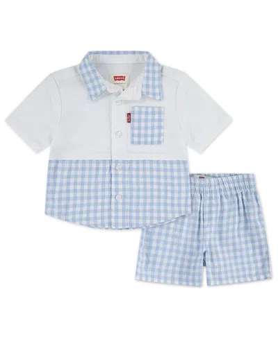 Levi's Babies' Boys 2t-7 Gingham Linen Shirt And Shorts, 2-piece Set In Blue