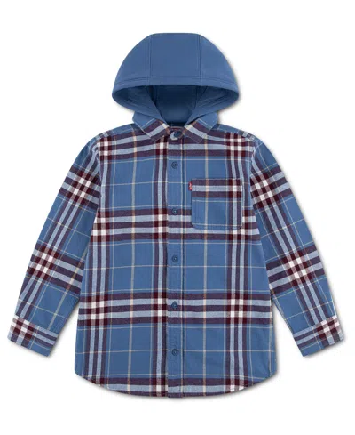 Levi's Kids' Boys' 2t-7 Hooded Plaid Flannel Shirt In Moonlight Blue