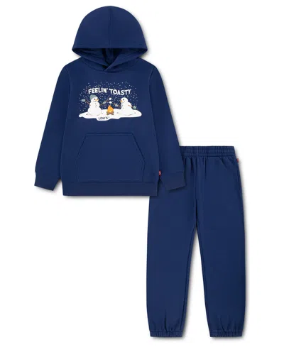 Levi's Kids' Boys' 2t-7 Toasty Snowman Hoodie And Joggers, 2-piece Set In Medieval Blue