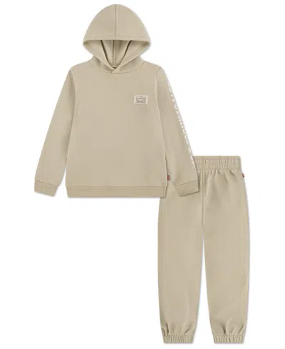 Levi's Kids' Boys 4-7 2 Piece Patch Long Sleeves Hoodie And Joggers Set In Brown