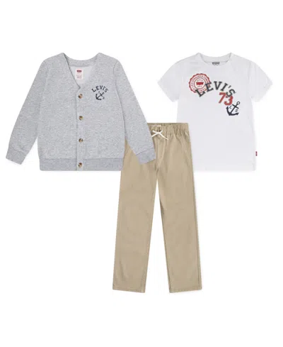 Levi's Kids' Boys' 4-7 Long-sleeve Cardigan, T-shirt And Pants, 3-piece Set In Multi