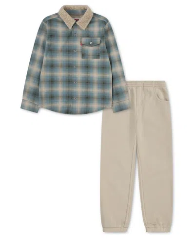 Levi's Kids' Boys' 4-7 Plaid Shirt And Joggers, 2-piece Set In Blue