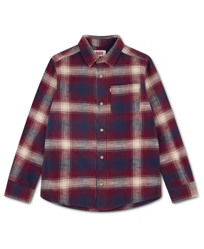Levi's Kids' Boys' 4-7 Shadow Plaid Long-sleeve Shirt In Burgundy
