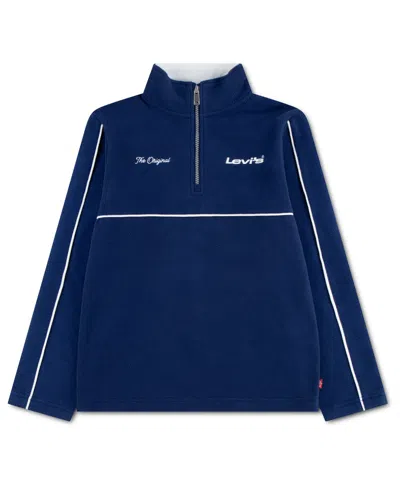 Levi's Kids' Boys' 8-20 Pop Color Quarter-zip Long Sleeve Logo Pullover In Blue