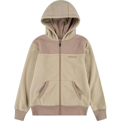 Levi's Kids' Boys  Hoodie Beige Kangaroo Pocket Long Sleeve Full Zip Active Red441 In Multi