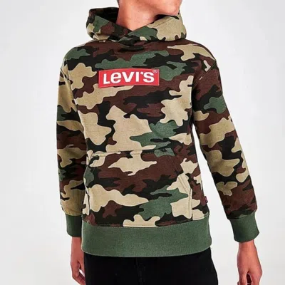 Levi's Kids' Boys  Hoodie Green Camo Print Long Sleeve Pullover Activewear Red579 In Multi