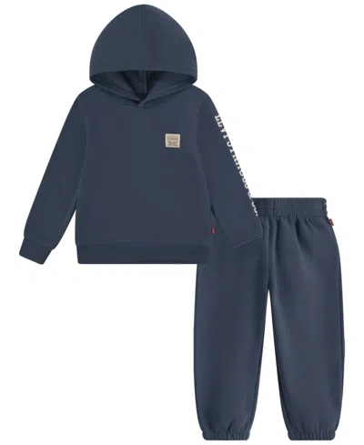 Levi's Babies' Boys Toddler 2t-4t 2 Piece Patch Long Sleeves Hoodie And Joggers Set In Blue