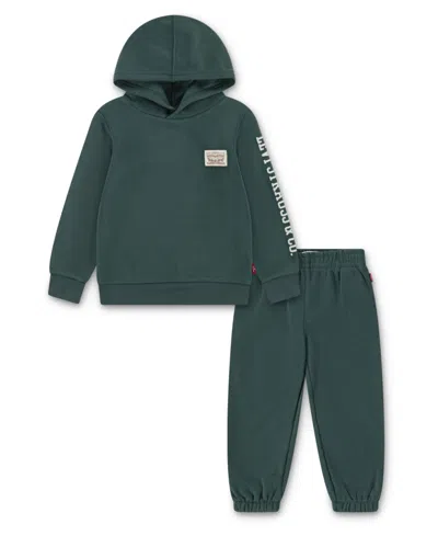 Levi's Babies' Boys Toddler 2t-4t 2 Piece Patch Long Sleeves Hoodie And Joggers Set In Green