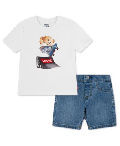 Levi's Babies' Boys Toddler 2t-4t Bear Skater T-shirt And Denim Shorts, 2-piece Set In Multi
