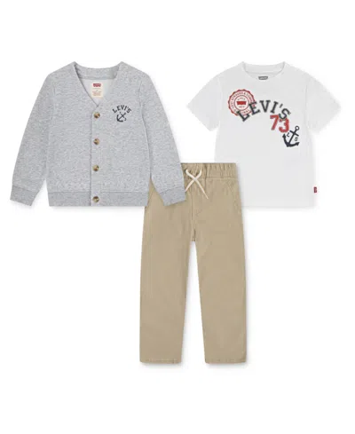 Levi's Babies' Boys' Toddler 2t-4t Long-sleeve Cardigan, T-shirt And Pants, 3-piece Set In Gray