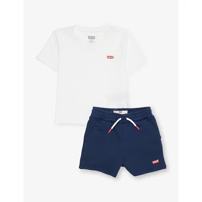 Levi's Babies' Bright White Branded Cotton-blend T-shirt And Shorts Set 6-36 In Multi