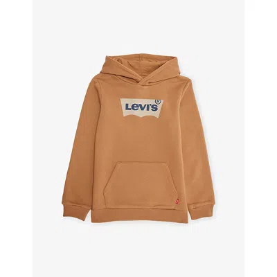 Levi's Kids' Brown Brand-print Relaxed-fit Cotton-blend Hoodie 4-8